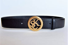 Load image into Gallery viewer, SJKC Logo Grain Leather Belt - Mat Gold Buckle
