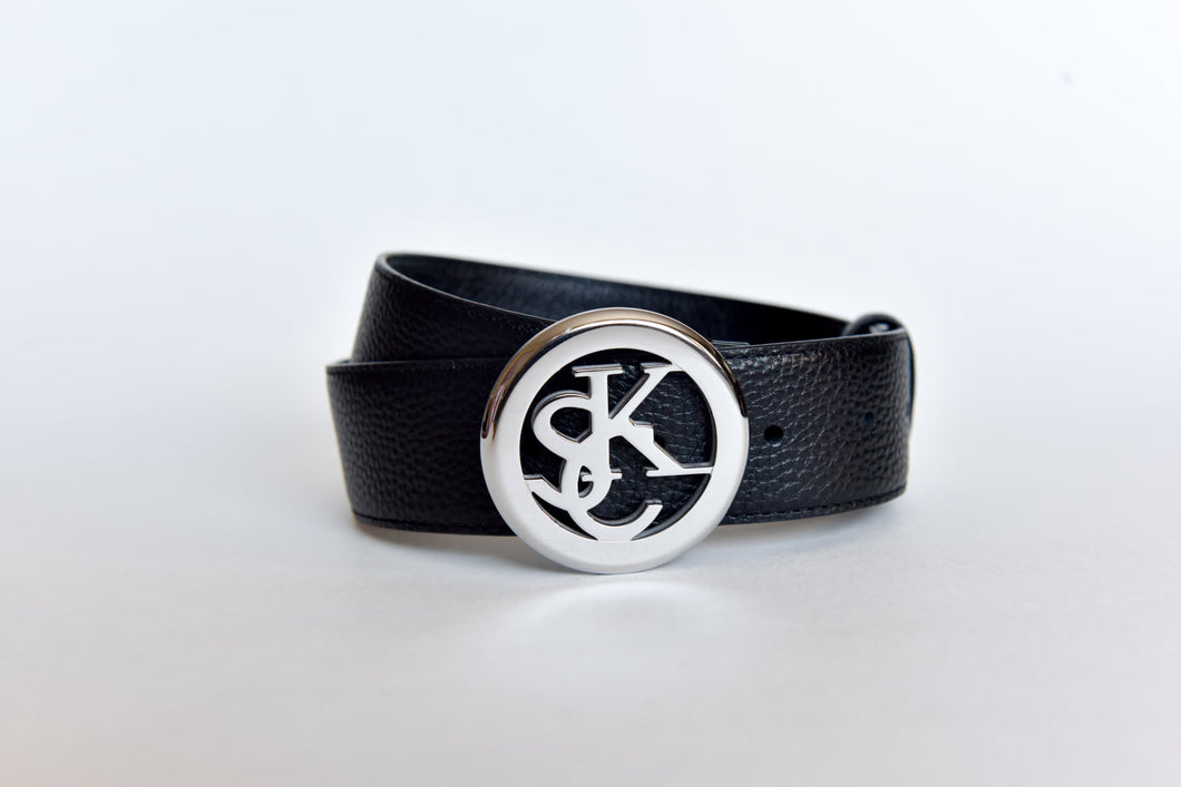 SJKC Logo Grain Leather Belt - Silver Buckle