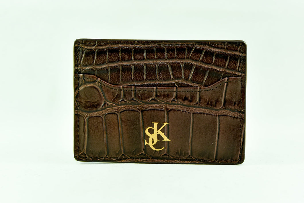 Genuine Leather Credit Card Wallet - Brown